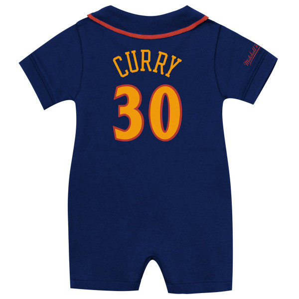 для малыша Golden State Warriors Stephen Curry Mitchell & Ness Navy Retro Roots Rugby Romper