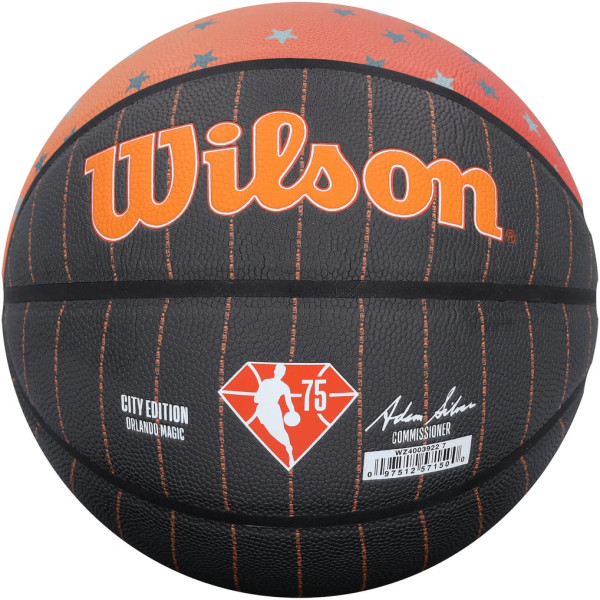 Мяч с автографом Paolo Banchero Orlando Magic Fanatics Authentic Wilson 75th Anniversary Throwback City Edition 2021-22 Black/Orange