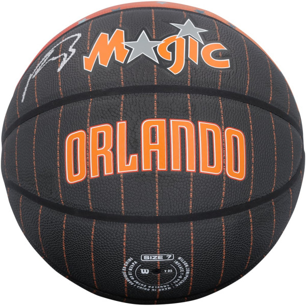 Мяч с автографом Paolo Banchero Orlando Magic Fanatics Authentic Wilson 75th Anniversary Throwback City Edition 2021-22 Black/Orange