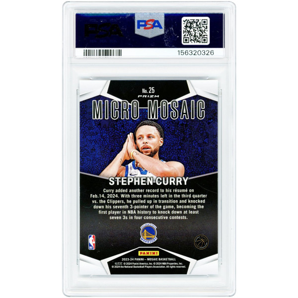 Карточка Stephen Curry Golden State Warriors 2023-24 Panini Mosaic Micro Mosaic Case Hit #25 PSA Authenticated 10