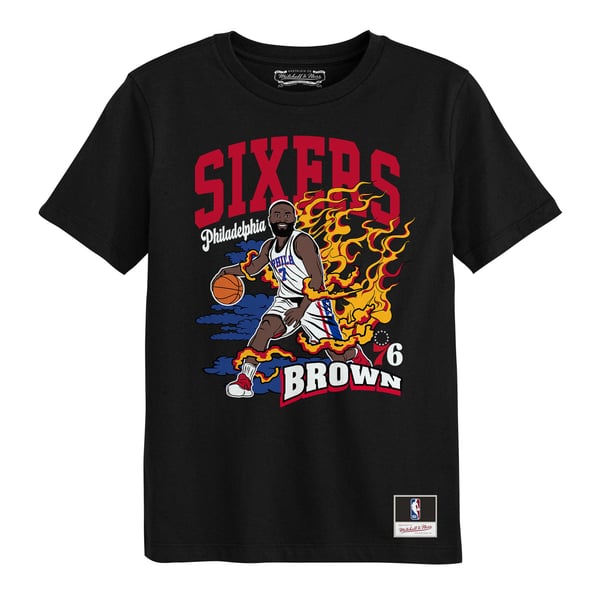 Футболка для дошкольника Philadelphia 76ers Jaylen Brown Mitchell & Ness Black Fired Up