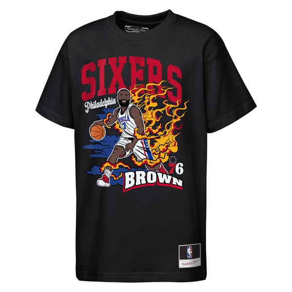 Детская футболка Philadelphia 76ers Jaylen Brown Mitchell & Ness Black Fired Up