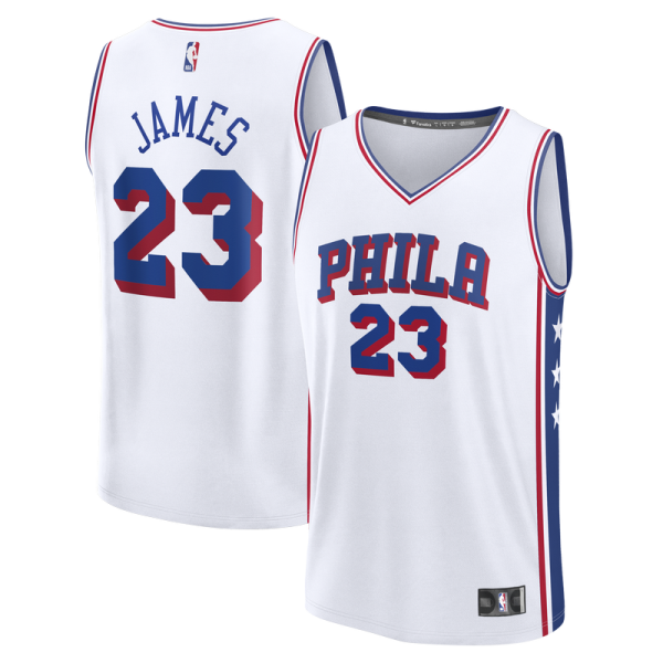 Подростковая Philadelphia 76ers LeBron James Fanatics White Fast Break Jersey - Association Edition
