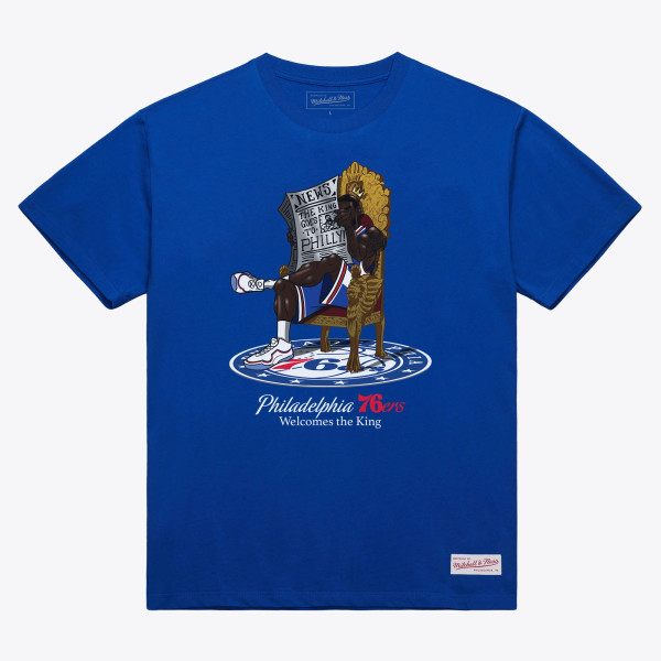 Футболка Philadelphia 76ers LeBron James Mitchell & Ness Royal Caricature