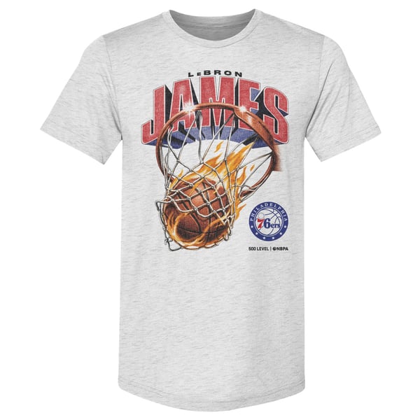 Футболка Philadelphia 76ers LeBron James 500 Level Silver On Fire Premium Tri-Blend