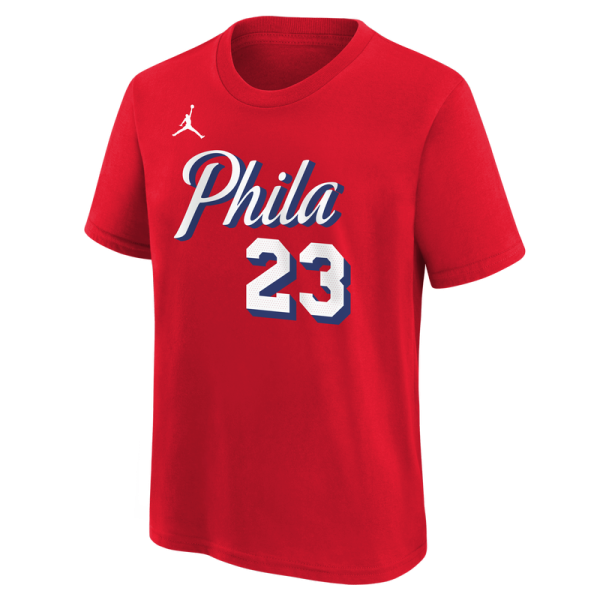 Подростковая Philadelphia 76ers LeBron James Jordan Brand Red Statement Name & Number T-Shirt