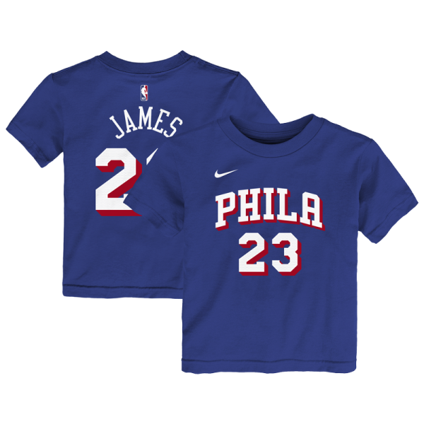 Детская Philadelphia 76ers LeBron James Nike Royal Icon Name & Number T-Shirt
