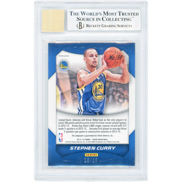 Карточка Stephen Curry Golden State Warriors Autographed 2014-15 Panini Prizm Red Pulsar Prizm #59 #16/25 BGS Authenticated 9/9 - 9.5,9,9,9.5 Subgrades