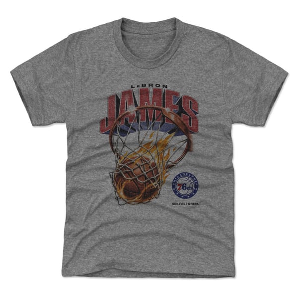 Детская футболка Philadelphia 76ers LeBron James 500 Level Gray On Fire