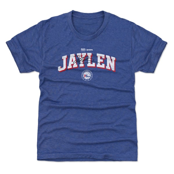 Детская футболка Philadelphia 76ers Jaylen Brown 500 Level Royal Team Font