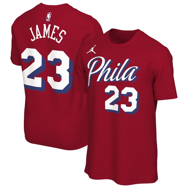 Футболка Unisex Philadelphia 76ers LeBron James Jordan Brand Red Statement Edition Name & Number