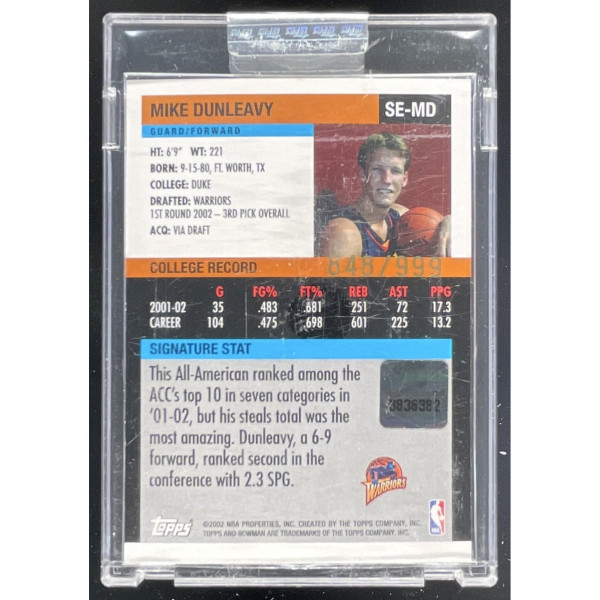 2002-03 Bowman Signature Edition #SE-MD Mike Dunleavy Jr. RC Auto /999