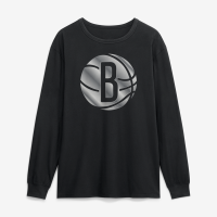 Футболка с длинным рукавом Brooklyn Nets Black Metallic Mascot