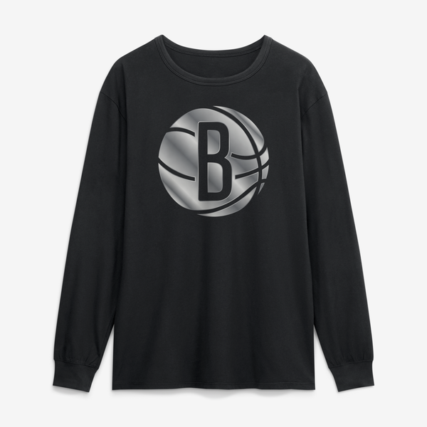 Футболка с длинным рукавом Brooklyn Nets Black Metallic Mascot