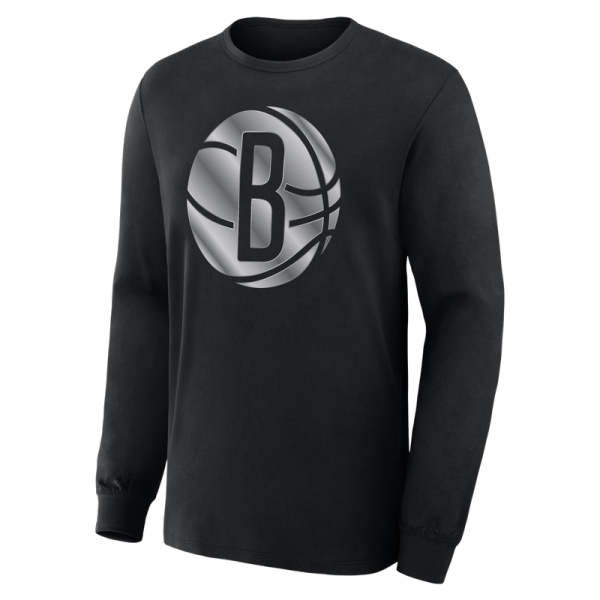 Футболка с длинным рукавом Brooklyn Nets Black Metallic Mascot