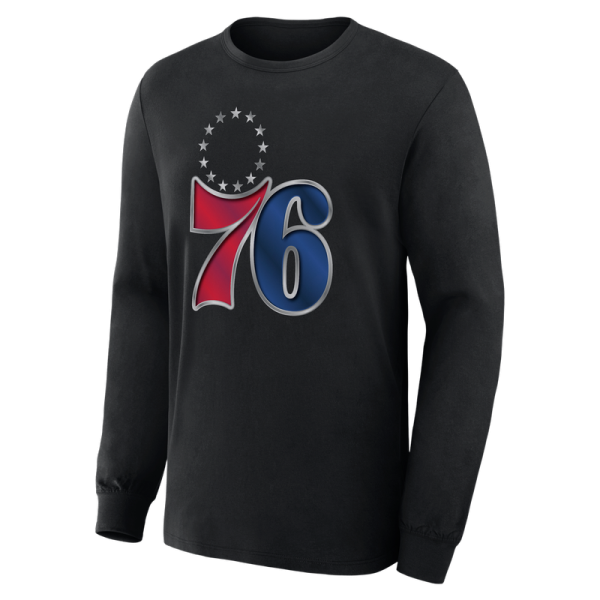 Футболка с длинным рукавом Philadelphia 76ers Black Metallic Mascot
