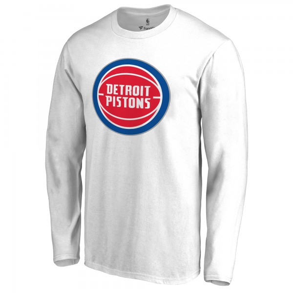 Detroit Pistons White Primary Logo Long Sleeve T-Shirt