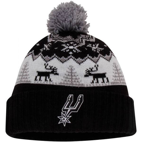Шапка с помпоном San Antonio Spurs adidas Snowflake Cuffed Knit - Black