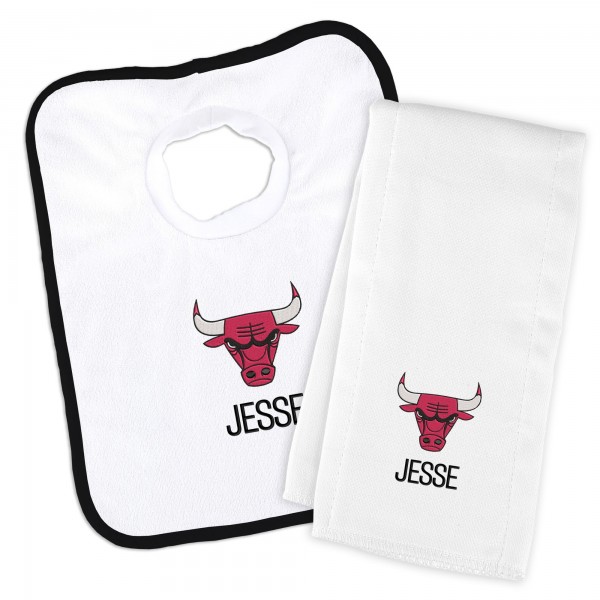 Именной слюнявчик и салфетка - слюнявчик Chicago Bulls Newborn & Infant - White