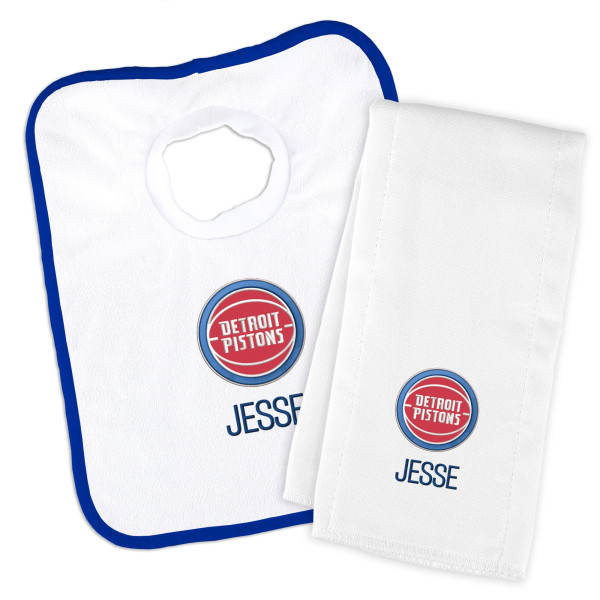 Именной слюнявчик и салфетка - слюнявчик Detroit Pistons Newborn & Infant - White