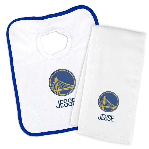 Golden State Warriors Newborn & Infant Personalized Bib & Burp Cloth Set - White