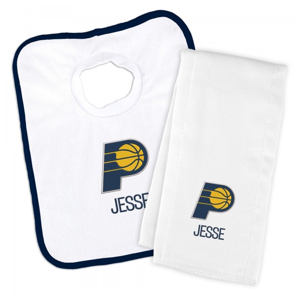 Indiana Pacers Newborn & Infant Personalized Bib & Burp Cloth Set - White
