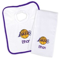 Именной слюнявчик и салфетка - слюнявчик Los Angeles Lakers Newborn & Infant - White