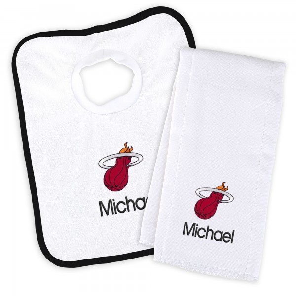 Именной слюнявчик и салфетка - слюнявчик Miami Heat Newborn & Infant - White