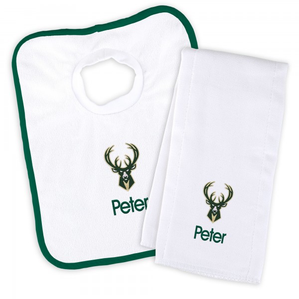 Именной слюнявчик и салфетка - слюнявчик Milwaukee Bucks Newborn & Infant - White