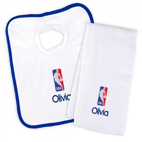 Newborn & Малышам NBA White Personalized Bib & Burp Cloth Set