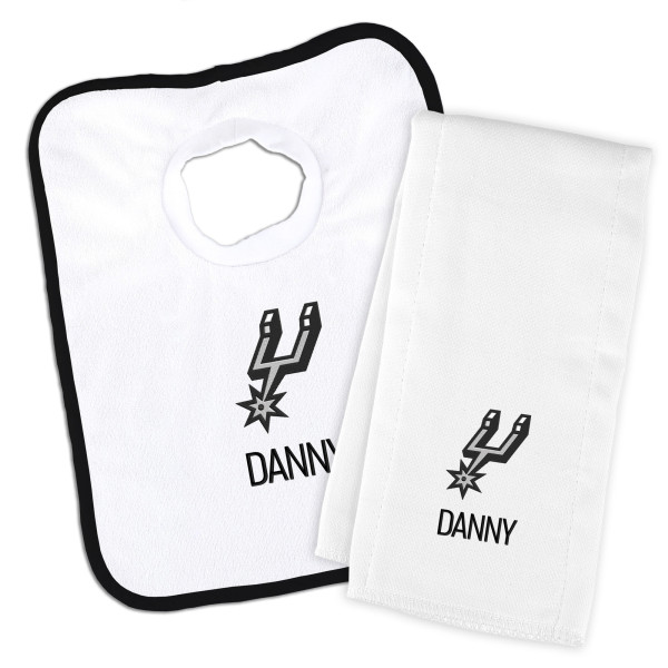 Детская Именная San Antonio Spurs White Bib & Burp Cloth Set