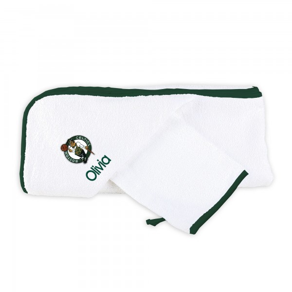 Именное полотенце с капюшоном и рукавица Boston Celtics Infant - White