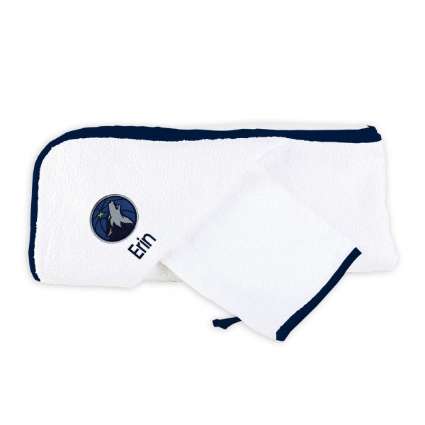 Именное полотенце с капюшоном и рукавица Minnesota Timberwolves Infant - White