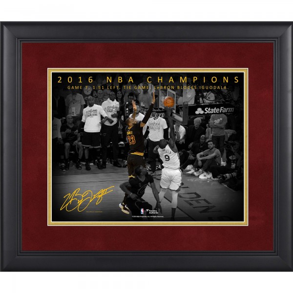Cleveland Cavaliers LeBron James Fanatics Authentic Framed 11 x 14 NBA Finals Game 7 Chasedown Block Moments Spotlight - Facsimile Signature