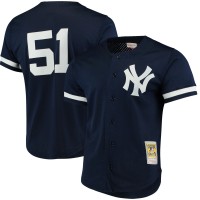 New York Yankees Bernie Williams Mitchell & Ness Navy Cooperstown Collection Mesh Batting Practice Button-Up Jersey
