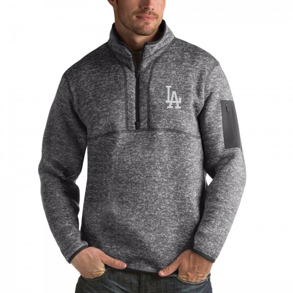 Los Angeles Dodgers Antigua Heathered Charcoal Fortune Half-Zip Sweater