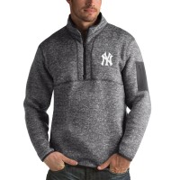 New York Yankees Antigua Heathered Charcoal Fortune Half-Zip Sweater