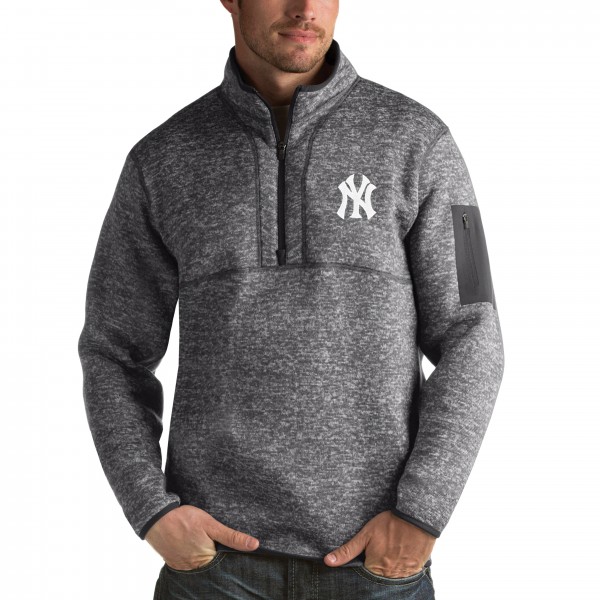 New York Yankees Antigua Heathered Charcoal Fortune Half-Zip Sweater