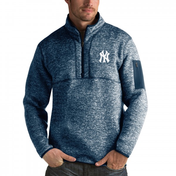 New York Yankees Antigua Heathered Navy Fortune Half-Zip Sweater
