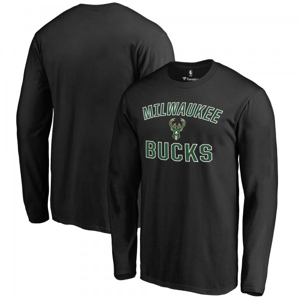 Milwaukee Bucks Black Victory Arch Long Sleeve T-Shirt