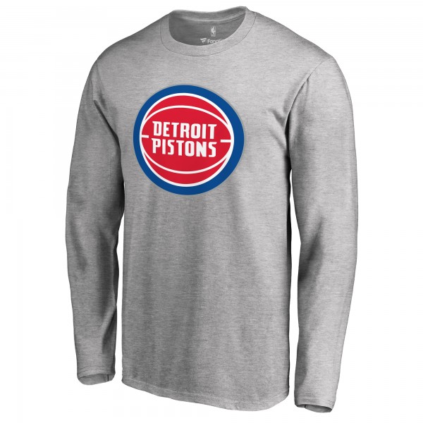 Detroit Pistons Heather Gray Primary Logo Long Sleeve T-Shirt