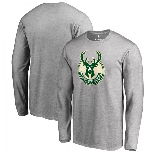 Футболка с длинным рукавом Milwaukee Bucks Primary Logo - Heather Gray