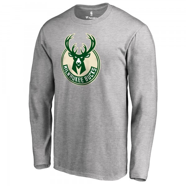Футболка с длинным рукавом Milwaukee Bucks Primary Logo - Heather Gray