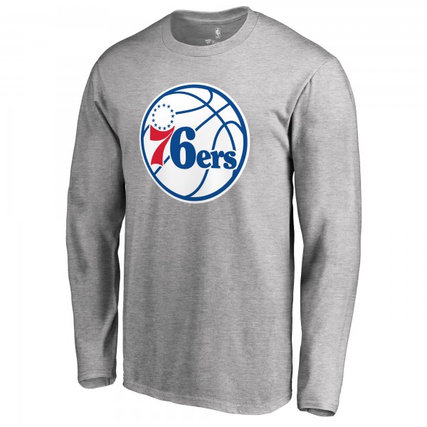 Футболка с длинным рукавом Philadelphia 76ers Primary Logo II - Heathered Gray