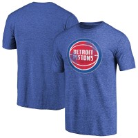 Detroit Pistons Heathered Blue Distressed Team Logo II Tri-Blend V-Neck T-Shirt