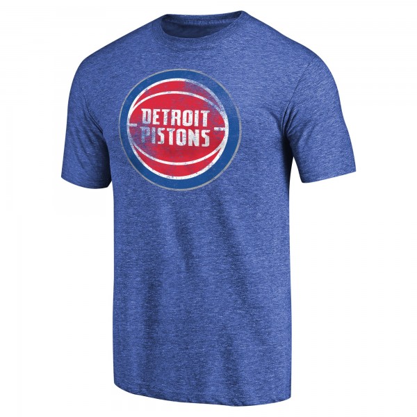 Detroit Pistons Heathered Blue Distressed Team Logo II Tri-Blend V-Neck T-Shirt