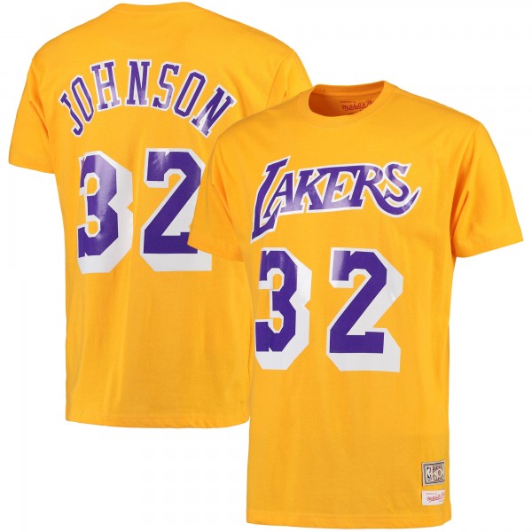 Футболка Los Angeles Lakers Magic Johnson Mitchell & Ness Gold Hardwood Classics Retro Name & Number