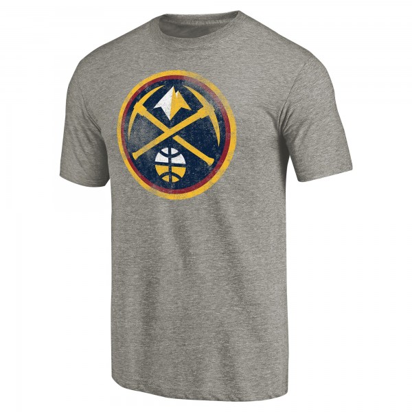 Denver Nuggets Heather Gray Distressed Team Logo Tri-Blend T-Shirt