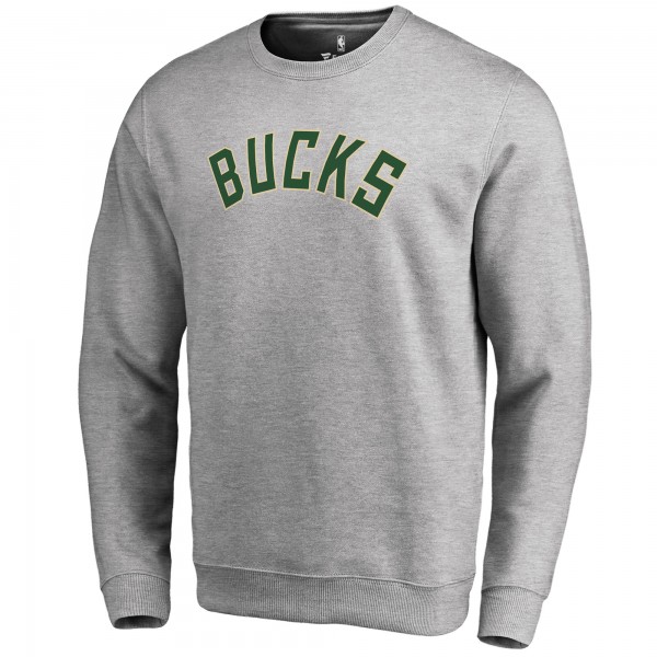 Milwaukee Bucks Heathered Gray Wordmark Pullover Sweatshirt