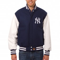 New York Yankees JH Design Navy Wool Leather Full-Snap Jacket